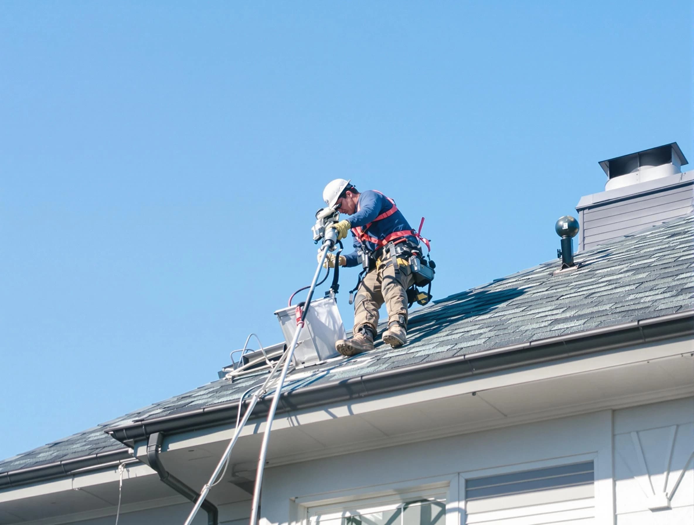 Moody Dryer Vent Cleaning certified technician cleaning a roof-mounted dryer vent system in Moody