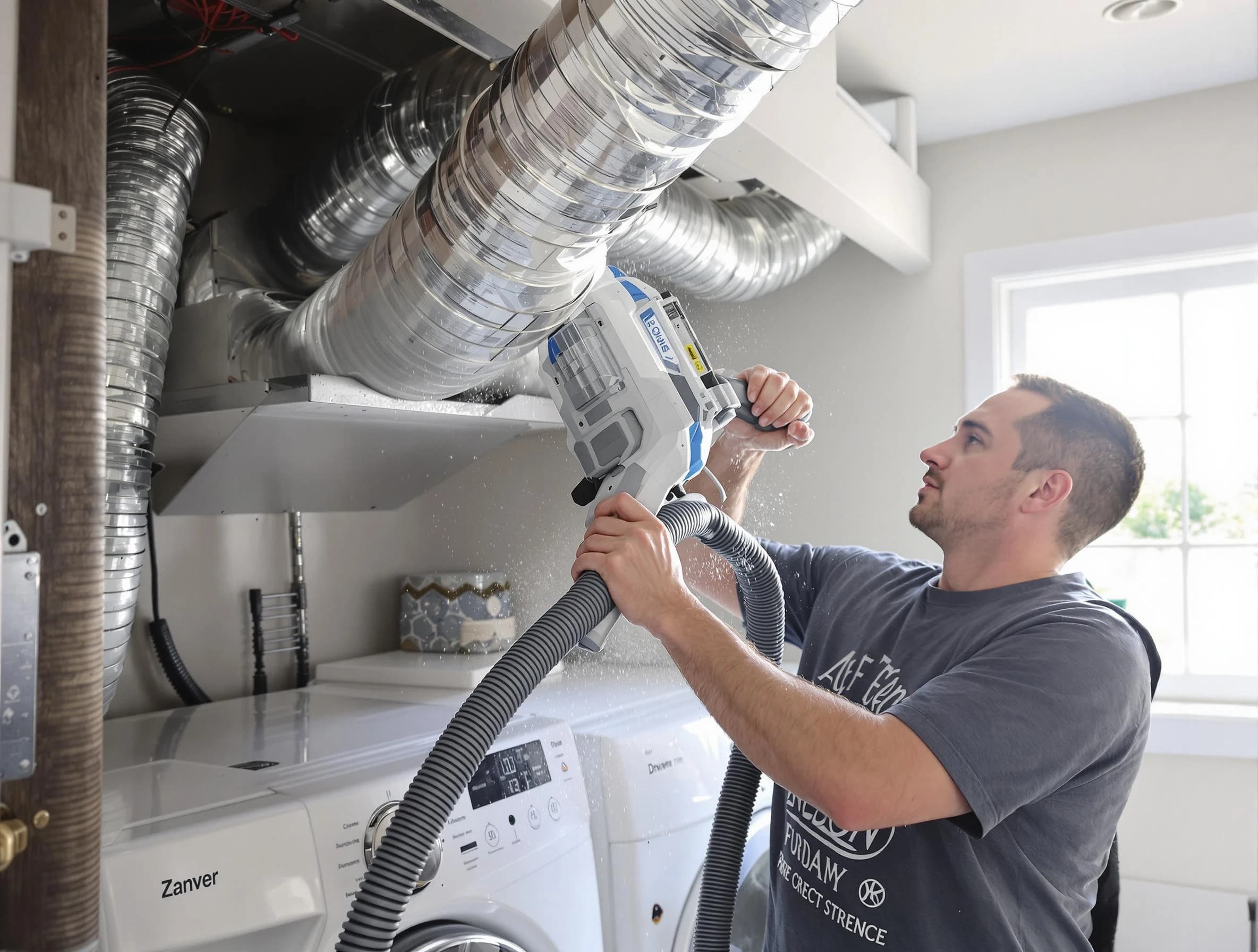 Moody Dryer Vent Cleaning specialist cleaning deep within a dryer vent duct system in Moody