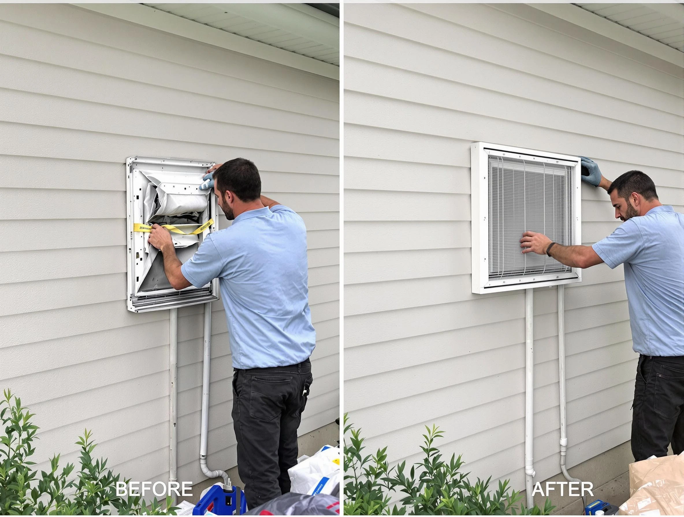 Moody Dryer Vent Cleaning technician installing high-quality dryer vent cover at a residential property in Moody